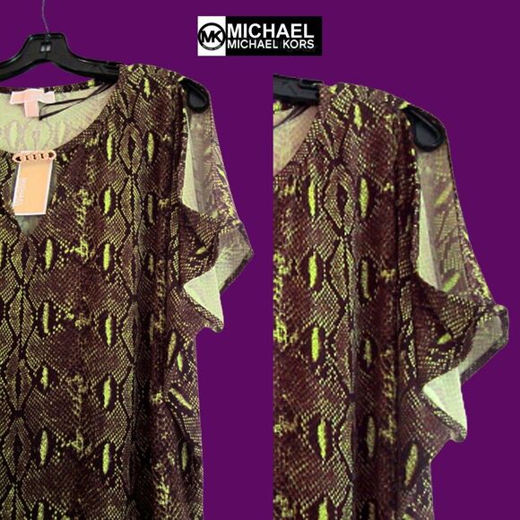 MICHAEL Michael Kors NEW Bohemian DUFFLE Snake Keyhole Cold Shoulders Dress L - Picture 4 of 11